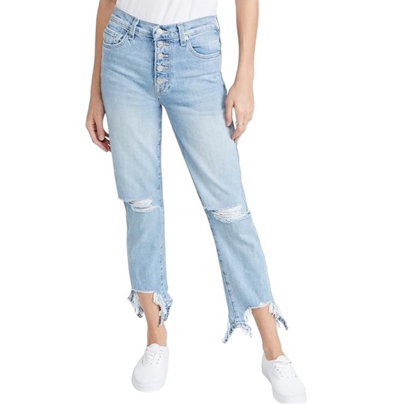 7 For All Mankind | Women’s Light Wash High Rise Distressed Crop Jeans Size 24 - Picture 1 of 8